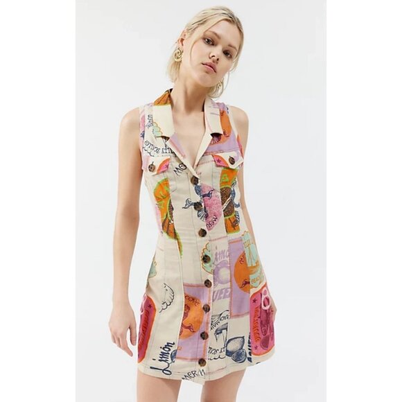 BDG Jasper Shift Mini Urban Outfitters Women's Sleeveless Button-Down Dress With - Picture 1 of 11